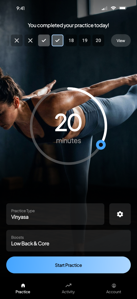 Yoga app start screen